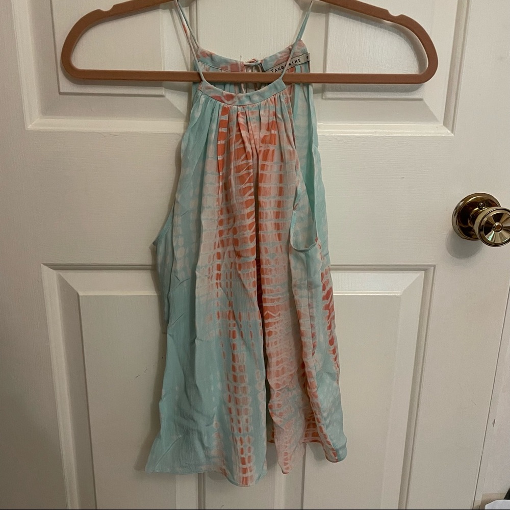 Tangerine Teal and Coral Tie Dye Silk Tank